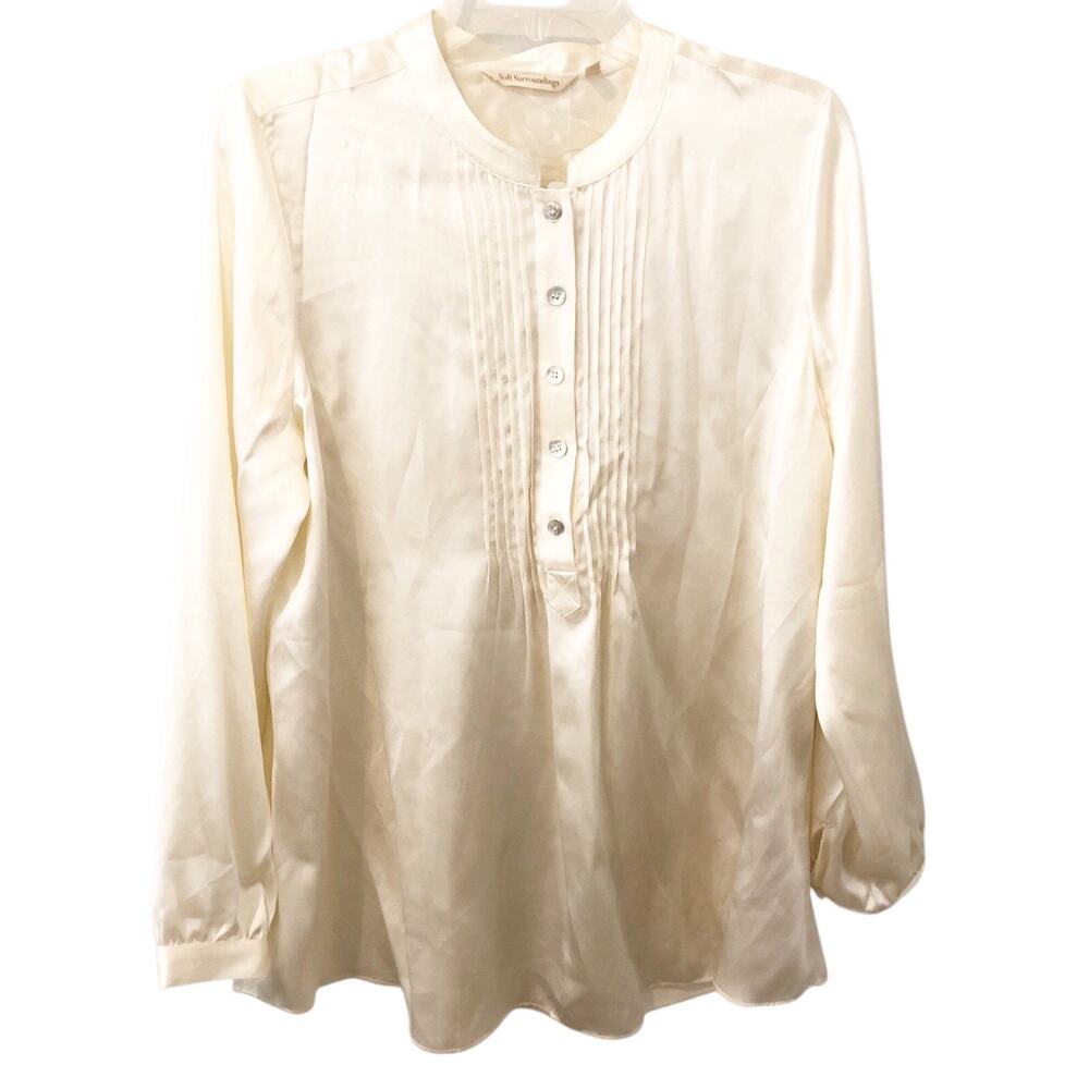 Soft Surroundings NWT Women's Long Sleeve Purace Silk Top in Ecru Size M (10-12)